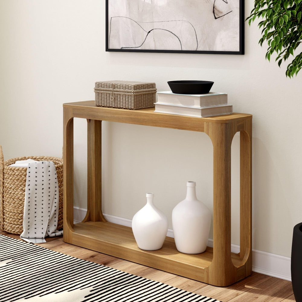 Solid Wood Console Table with Storage Shelf