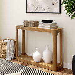 Solid Wood Console Table with Storage Shelf
