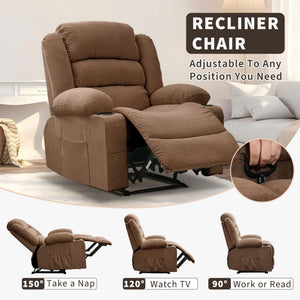 Large Recliner Chair – 3-Position Manual Reclining Chair with Cup Holders