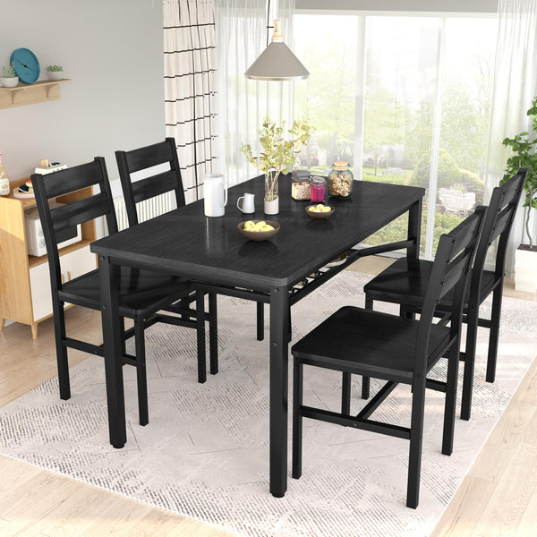 5-Piece Wood Dining Table Set with Storage Shelf