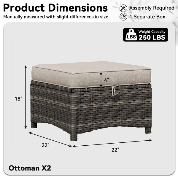 Outdoor Wicker Patio Ottomans Set of 2 with Cushion