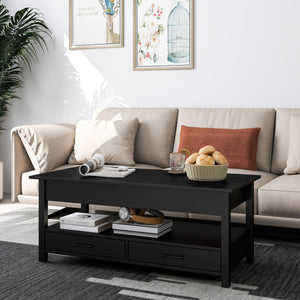 Lift Top Coffee Table with 2 Drawers and Open Shelf