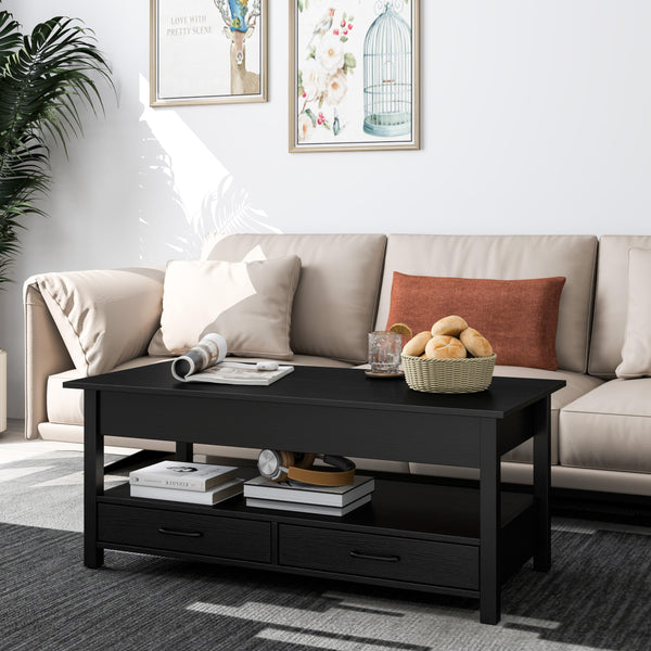 Lift Top Coffee Table with 2 Drawers and Open Shelf