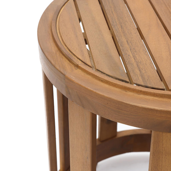 Acacia Wood Outdoor Side Table with Removable Tray Top & Slatted Design