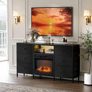 58" Electric Fireplace TV Stand with Fabric Drawers & RGB LED Lights
