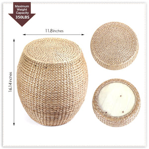 Handwoven Natural Cattail Pouf Ottoman
