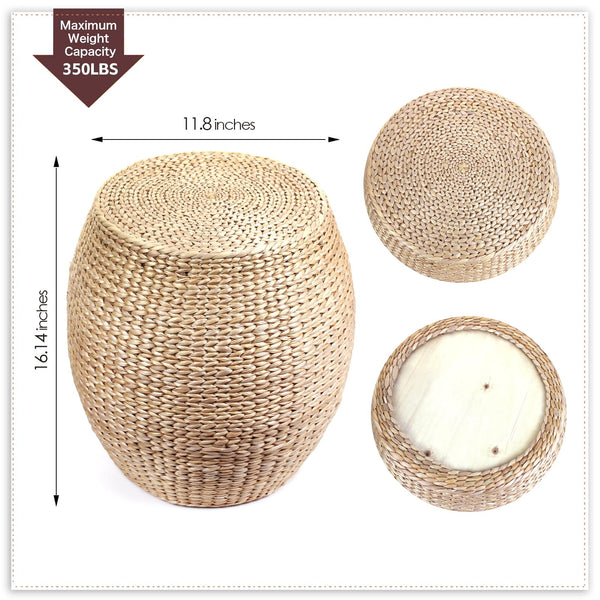 Handwoven Natural Cattail Pouf Ottoman