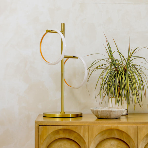 Saturn LED Table Lamp with 2 Ring Lights - Brass