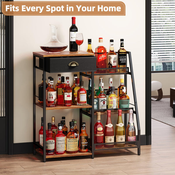 3-Tier Wine Rack Bar Cabinet with Drawer
