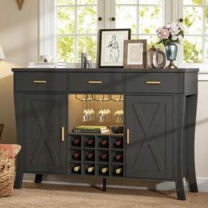 LED Bar Cabinet with Wine Rack & Drawers