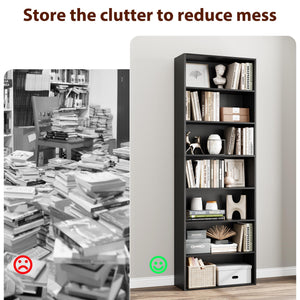 7-Tier Tall Bookshelf – Open Shelves Freestanding Bookcase