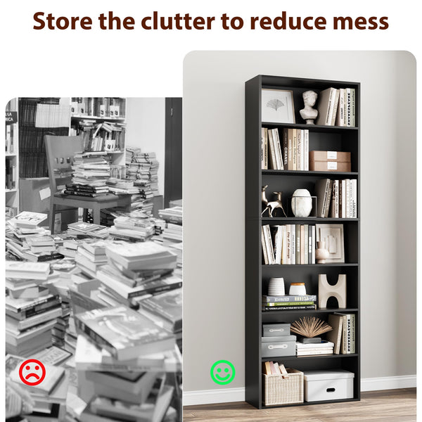 7-Tier Tall Bookshelf – Open Shelves Freestanding Bookcase