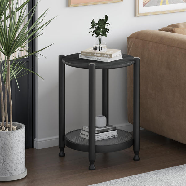 Round Coffee Table with Rattan Storage Shelf