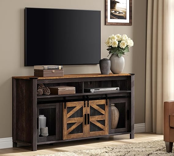 Farmhouse TV Stand with Sliding Barn Doors