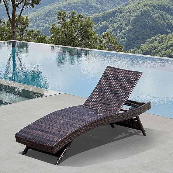 Outdoor Rattan Reclining Chaise Lounge Chair