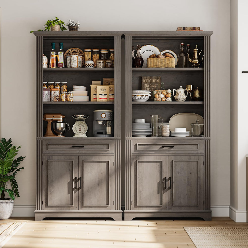 6-Tier Farmhouse Bookcase with Doors, Drawer & Adjustable Shelves – 70" Tall