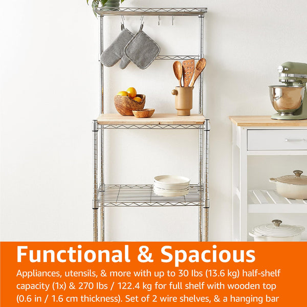 Kitchen Baker's Rack with Wood Countertop & Wire Shelves
