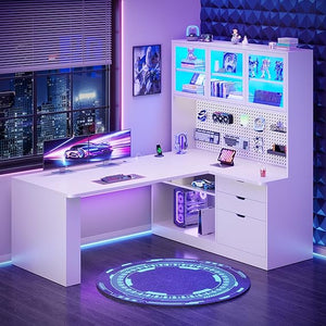 L-Shaped Gaming & Office Desk with Storage