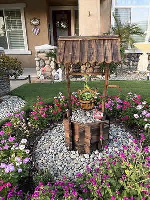 Rustic Wooden Garden Planter Wagon & Wishing Well