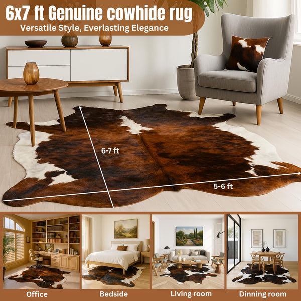 Genuine Cowhide Rug 6x7 ft – Hair On, Western & Rustic Home Decor