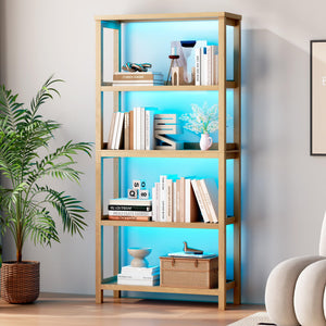 5-Tier Bookcase with LED Lighting & Open Storage Shelves