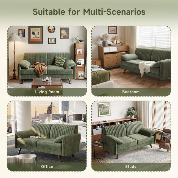 Chenille Loveseat Sofa with Padded Arms – 64.5" Modern Couch for Living Room