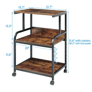 3-Tier Rolling Printer Cart with Height-Adjustable Shelf