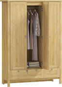 3-Door Armoire Wardrobe Closet with 2 Drawers and Hanging Rod