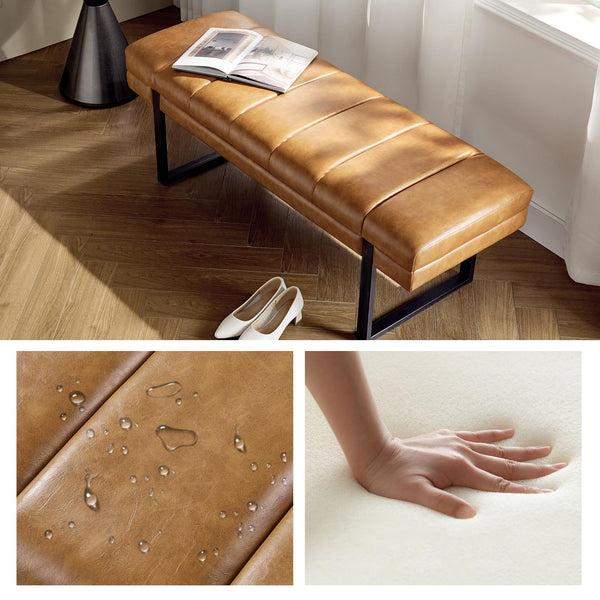 Upholstered Entryway Bench with Tufted Seat & Metal Legs