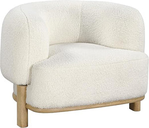 Barrel Back Accent Chair — Upholstered with Oak Wood Frame