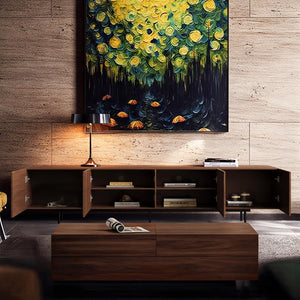 Mid-Century Modern TV Stand with 4 Doors & Cable Management