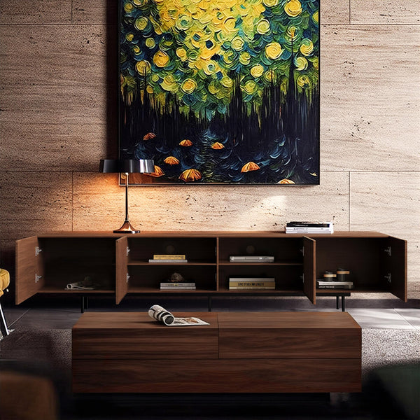 Mid-Century Modern TV Stand with 4 Doors & Cable Management