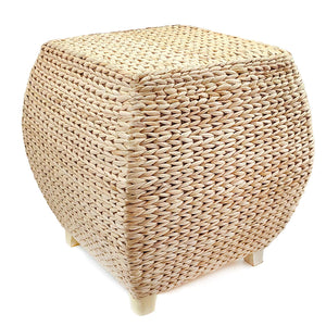 Handwoven Seagrass Pouf Ottoman – Natural Cattail Footstool