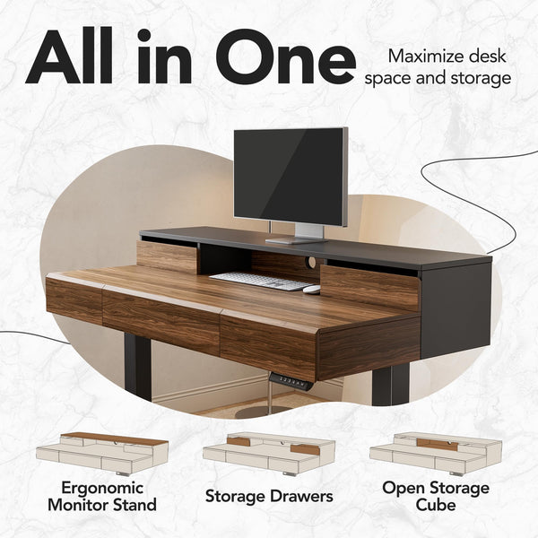Electric Standing Desk with Drawers & Monitor Shelf, 48 Inch