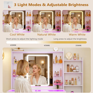 Makeup Vanity Desk with Mirror, Lights & Stool