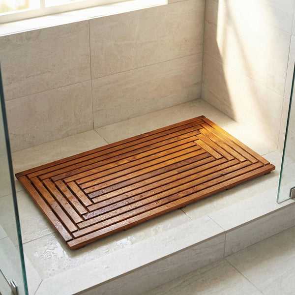 Solid Teak Wood Shower Spa Bath Mat – Indoor Outdoor Floor Mat