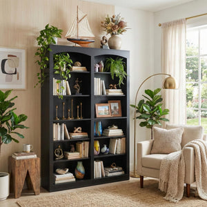Arched Double-Wide Tall Bookcase, 12-Tier Open Display Shelf