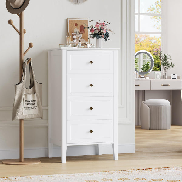 4-Drawer Wood Dresser with Metal Handles — White
