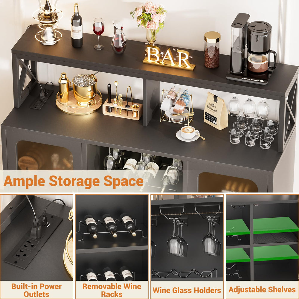 Bar Cabinet with LED Lights & Power Outlets