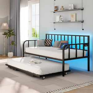 Twin to King Pop-Up Trundle Daybed with LED Lights & Charging Station