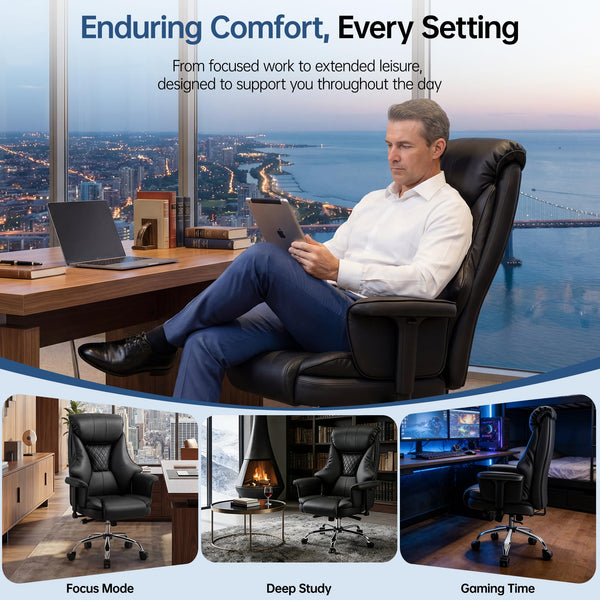 Big & Tall High-Back Leather Office Chair with Adjustable Lumbar Support