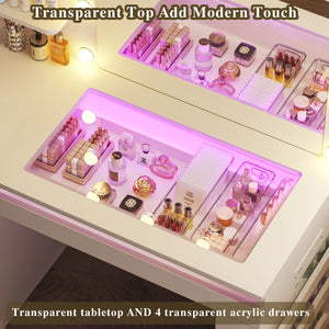 LED Vanity Desk with Lighted Mirror, Acrylic Drawers & Built-In Power Outlet