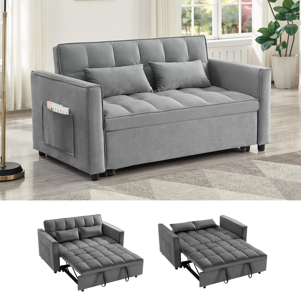 Convertible Loveseat Sofa Bed with USB Charging & Side Table