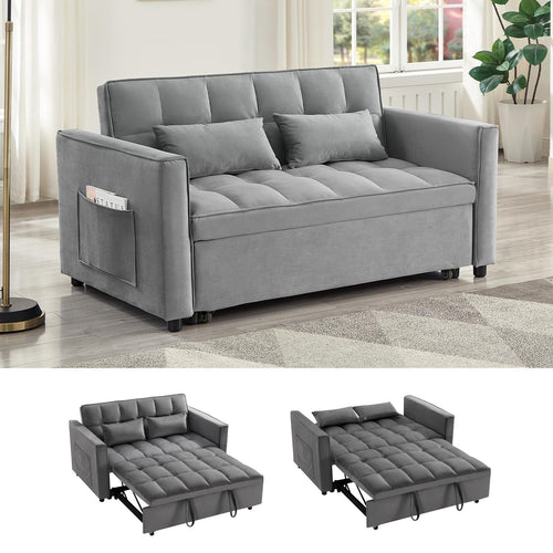 Convertible Loveseat Sofa Bed with USB Charging & Side Table
