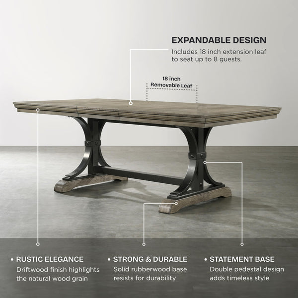 6-Piece Extendable Dining Set with Bench – Driftwood Finish