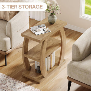 3-Tier Narrow Side Table with Storage – Natural Oak