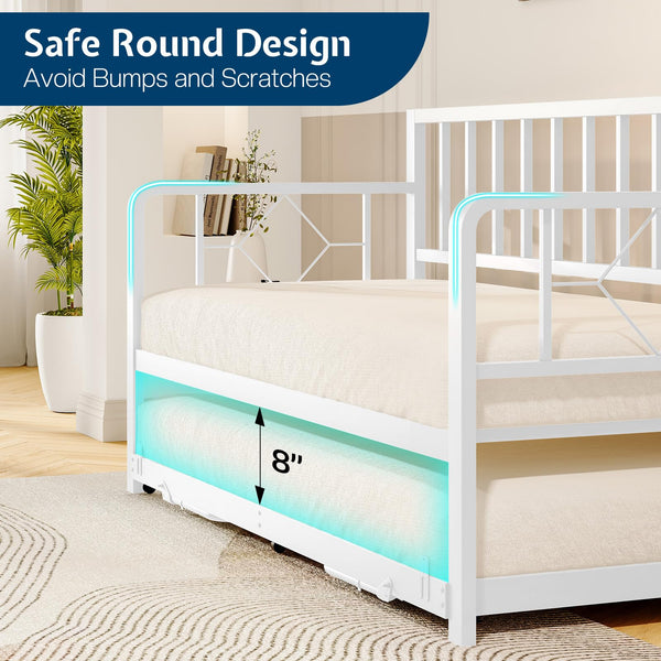 Twin Daybed with Trundle, Charging Station & LED Lights