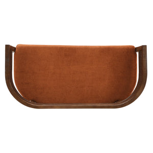 Fabric Upholstered Loveseat with Rattan Backrest & Rubberwood Frame