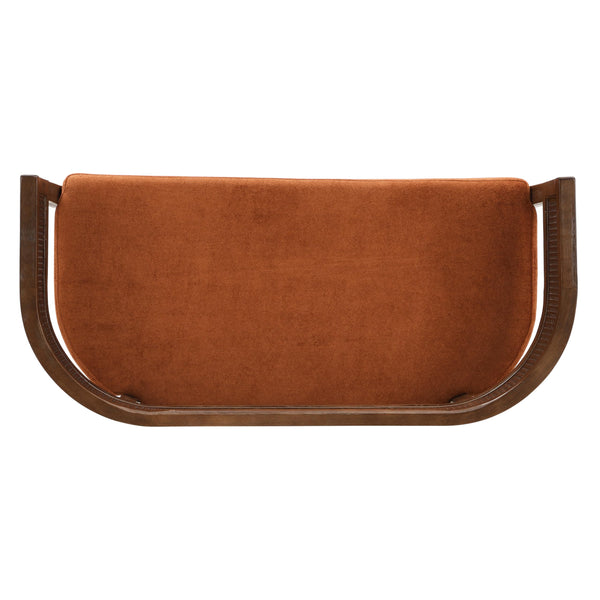 Fabric Upholstered Loveseat with Rattan Backrest & Rubberwood Frame