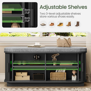 Shoe Storage Bench with Cushion and Sliding Doors
